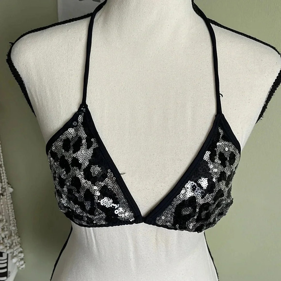 Apollo black/ silver leopard print triangle bikini top - Picture 1 of 14